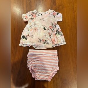 Posh Peanut Floral & Striped Pink Shirt & Diaper Cover Set
